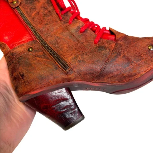 Distressed Red Leather Lace-Up Boot - Picture 2 of 11